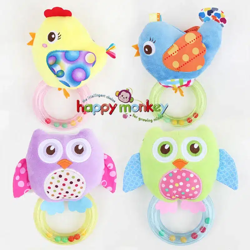 0-3 Y Baby Rattle hand Bell Toy 5 Style Owl Bird Chicken Animals Plush Happy Monkey Gift WJ290 14
