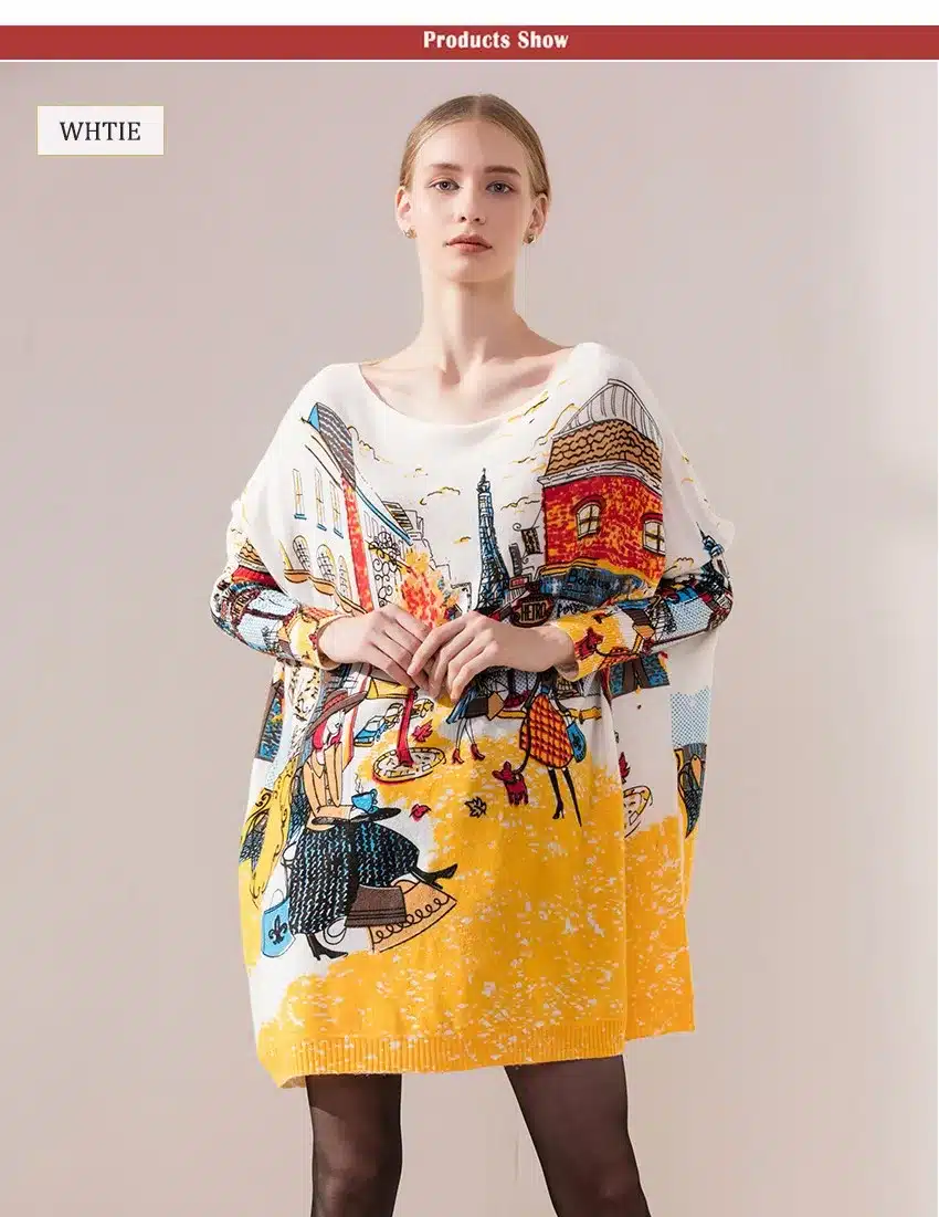 New 2016 Autumn Winter Casual Long Christmas Sweater Dress Batwing Sleeve Printed Coat Women's Sweater Clothes Pullover Clothing 12