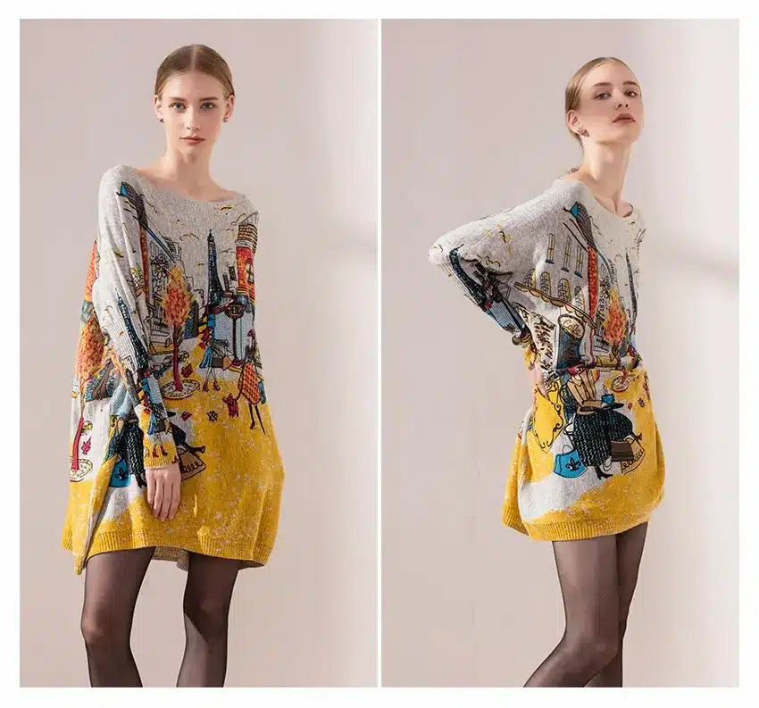 New 2016 Autumn Winter Casual Long Christmas Sweater Dress Batwing Sleeve Printed Coat Women's Sweater Clothes Pullover Clothing 18