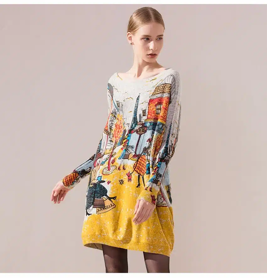 New 2016 Autumn Winter Casual Long Christmas Sweater Dress Batwing Sleeve Printed Coat Women's Sweater Clothes Pullover Clothing 19