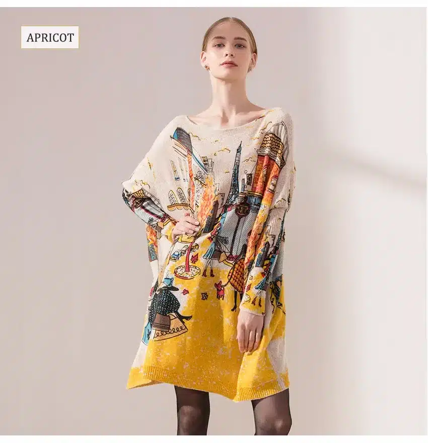 New 2016 Autumn Winter Casual Long Christmas Sweater Dress Batwing Sleeve Printed Coat Women's Sweater Clothes Pullover Clothing 22