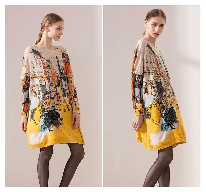 New 2016 Autumn Winter Casual Long Christmas Sweater Dress Batwing Sleeve Printed Coat Women's Sweater Clothes Pullover Clothing 23