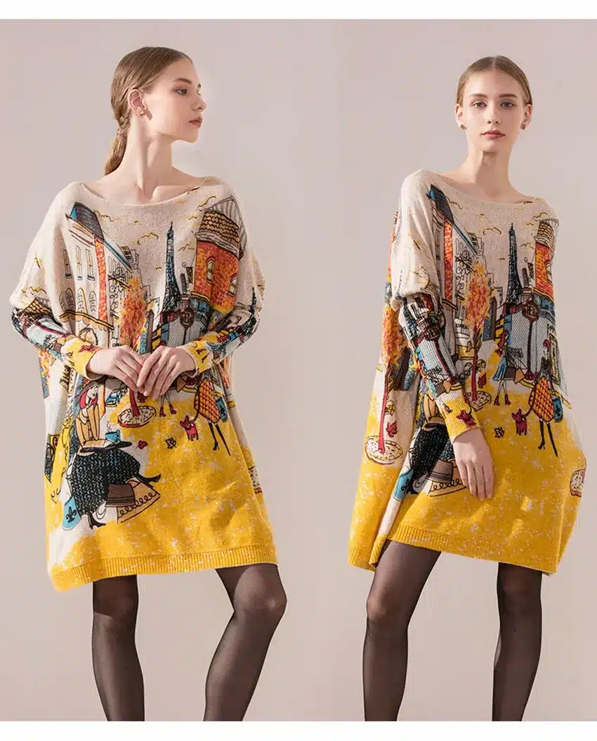 New 2016 Autumn Winter Casual Long Christmas Sweater Dress Batwing Sleeve Printed Coat Women's Sweater Clothes Pullover Clothing 26