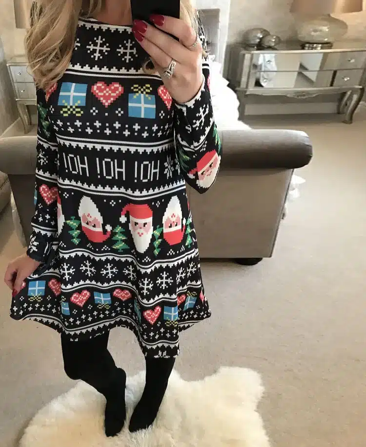 2017 Hot Sales Winter Dress New Slim O-Neck Full Sleeve Women Party Dresses New Christmas Print Sexy A-Line Mini Vestidos 3