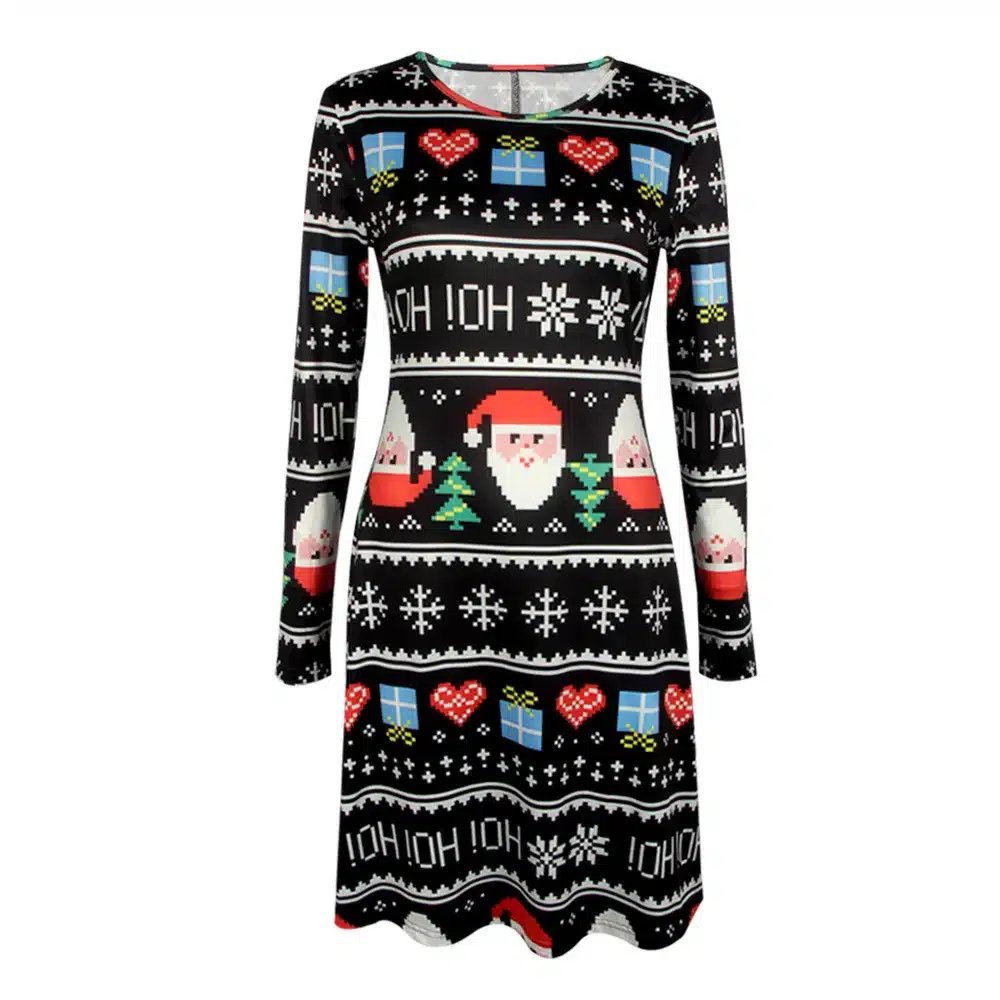 2017 Hot Sales Winter Dress New Slim O-Neck Full Sleeve Women Party Dresses New Christmas Print Sexy A-Line Mini Vestidos 4