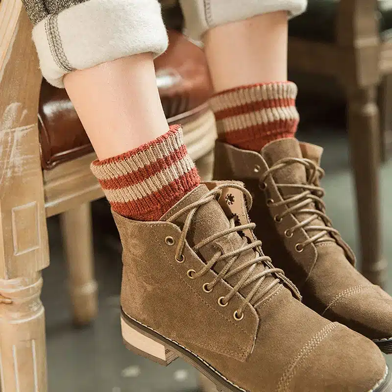 1Pair Women Socks Winter Warm Socks Female Ankle Socks Cotton Thick Knitted Striped Ladies Sock Art Meias Chaussette Christmas 9