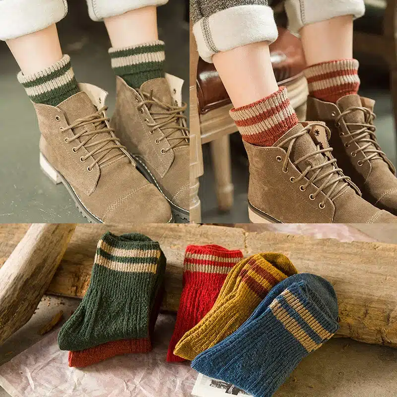 1Pair Women Socks Winter Warm Socks Female Ankle Socks Cotton Thick Knitted Striped Ladies Sock Art Meias Chaussette Christmas 11
