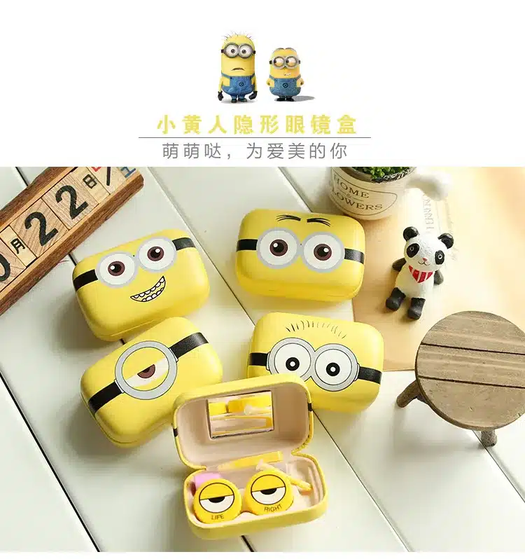 Minions Cartoon Contact Lens Case Women Metal Hard Contact Lenses Box For Men Cute Eyeglass Box Container Glasses Christmas Gift 9