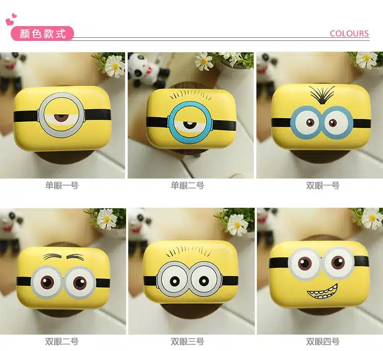 Minions Cartoon Contact Lens Case Women Metal Hard Contact Lenses Box For Men Cute Eyeglass Box Container Glasses Christmas Gift 10