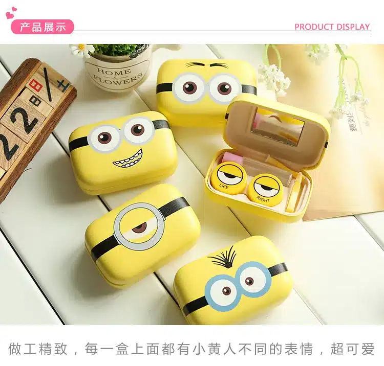 Minions Cartoon Contact Lens Case Women Metal Hard Contact Lenses Box For Men Cute Eyeglass Box Container Glasses Christmas Gift 12