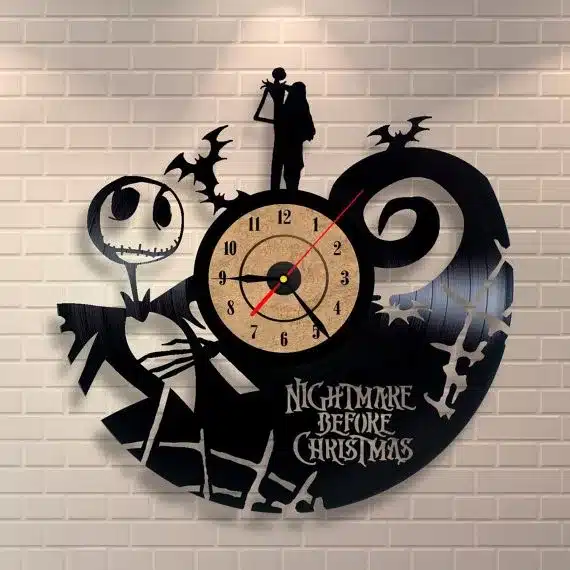 2017 Hot Vinyl Record CD Wall Clock Antique Style Nightmare Before Christmas Film Theme Art Clock Quartz Watch Saat Home Decor 11