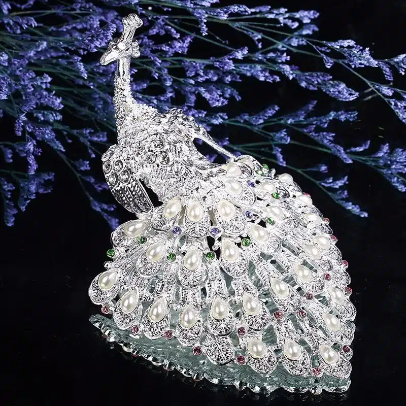 Sliver Peacock Women Ring Earring Jewelry Holder Trinket Box Stands Box Storage Wedding Jewelry Display Case Christmas Gift 8