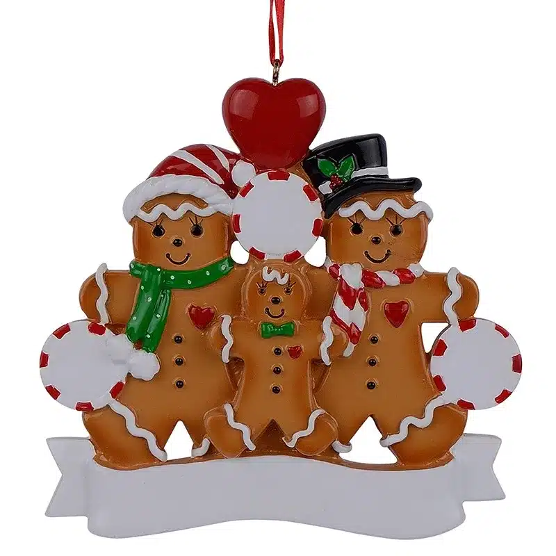 Wholesale Resin Gingerbread Family Of 3 Christmas Ornaments With Red Apple As Personalized Gifts For Holiday And Home Decor 9