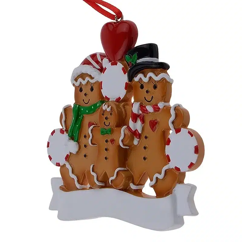 Wholesale Resin Gingerbread Family Of 3 Christmas Ornaments With Red Apple As Personalized Gifts For Holiday And Home Decor 12