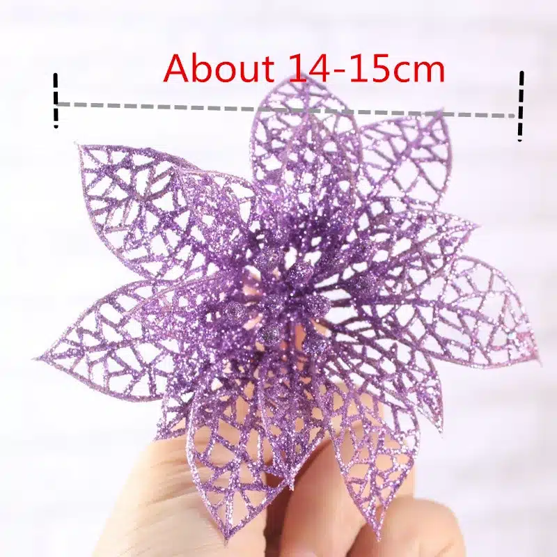 10Pcs Glitter Hollow Flower Decoration Flowers for Christmas Trees for New Year Christmas Decorations Wedding Party Decor noel,Q 11