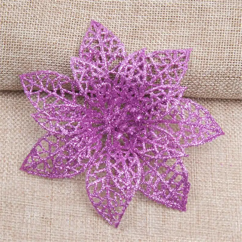 10Pcs Glitter Hollow Flower Decoration Flowers for Christmas Trees for New Year Christmas Decorations Wedding Party Decor noel,Q 14