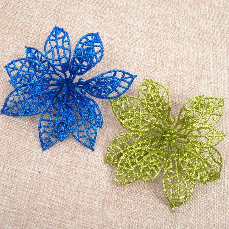 10Pcs Glitter Hollow Flower Decoration Flowers for Christmas Trees for New Year Christmas Decorations Wedding Party Decor noel,Q 16