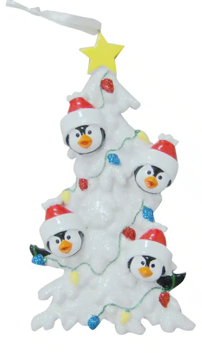 Resin Penguin Family Of 4 Christmas Ornaments With White Tree As Personalized Gifts Holiday Home Decor 9