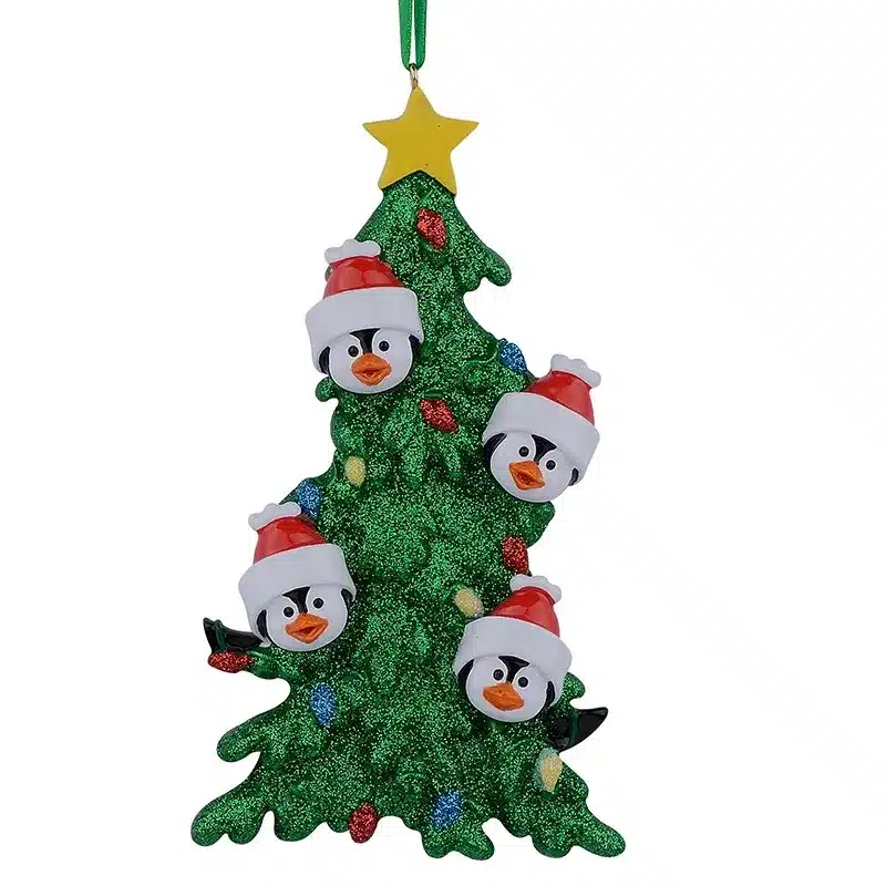 Resin Penguin Family Of 4 Christmas Ornaments With White Tree As Personalized Gifts Holiday Home Decor 10