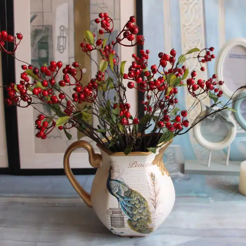 1PC DIY Fake Fruit Berries Artificial Pomegranate Cherry Bouquet For Christmas Home Decorative 3 Colors 9
