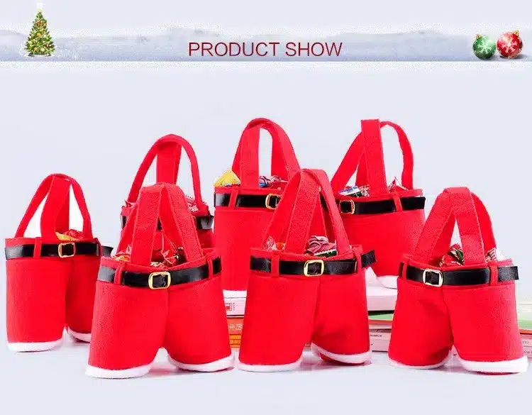 10 Pcs Merry Christmas Gift Treat Candy Wine Bottle Bag Santa Claus Suspender Pants Trousers Decor Christmas Gift Bags 2