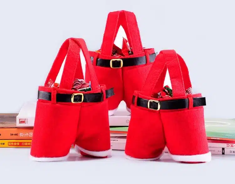 10 Pcs Merry Christmas Gift Treat Candy Wine Bottle Bag Santa Claus Suspender Pants Trousers Decor Christmas Gift Bags 3