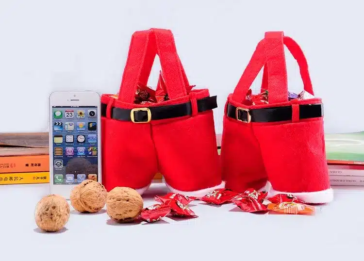10 Pcs Merry Christmas Gift Treat Candy Wine Bottle Bag Santa Claus Suspender Pants Trousers Decor Christmas Gift Bags 4
