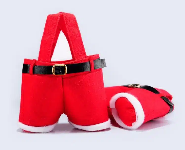 10 Pcs Merry Christmas Gift Treat Candy Wine Bottle Bag Santa Claus Suspender Pants Trousers Decor Christmas Gift Bags 5