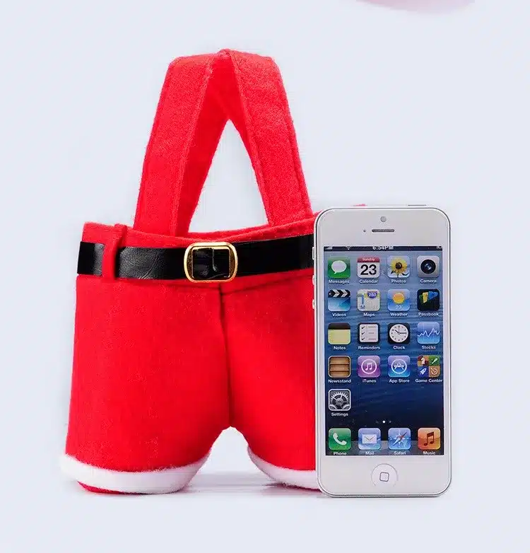 10 Pcs Merry Christmas Gift Treat Candy Wine Bottle Bag Santa Claus Suspender Pants Trousers Decor Christmas Gift Bags 6