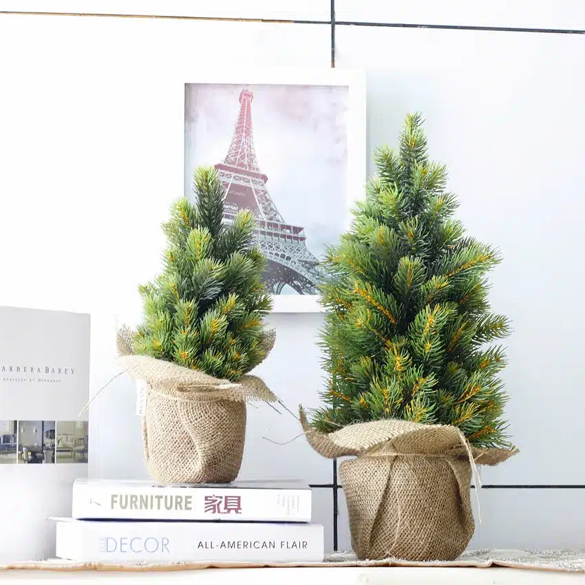 1Set Mini Green Artificial Plant Christmas Tree Potted Silk Art Flower Bonsai for Wedding Home Party Decoration 10