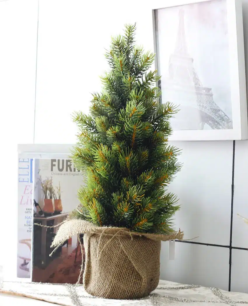 1Set Mini Green Artificial Plant Christmas Tree Potted Silk Art Flower Bonsai for Wedding Home Party Decoration 14