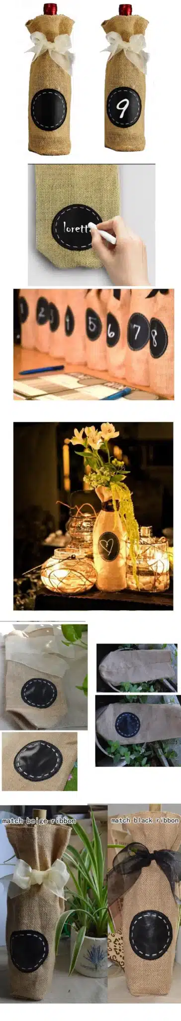 Burlap Wine Bottle Gift Bag pack of 3 champagne wine blind text packaging Pouch Rustic Hessian party Decorate 1