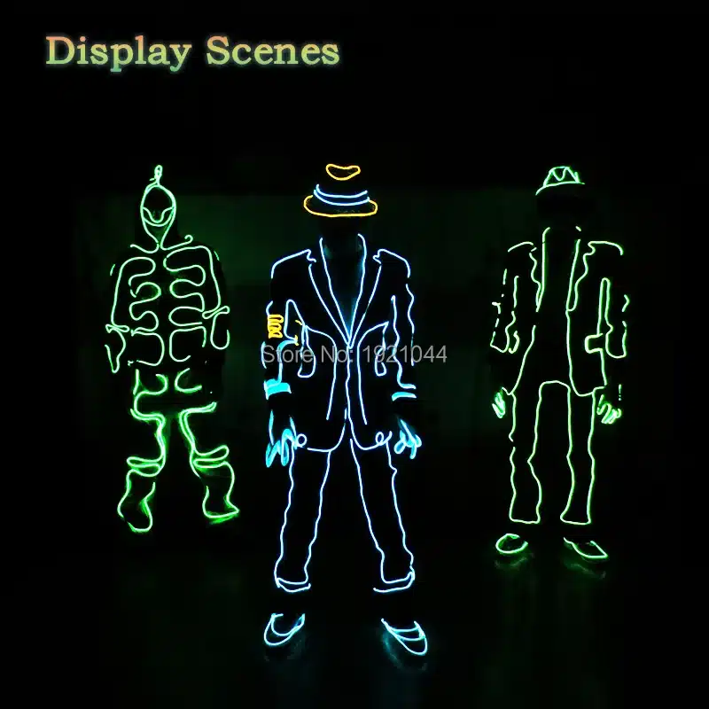 2017 New EL wire Suits Fashion LED Clothes Luminous Costumes Glowing Gloves Shoes Light Clothing Men EL Masks Clothe Dance 11