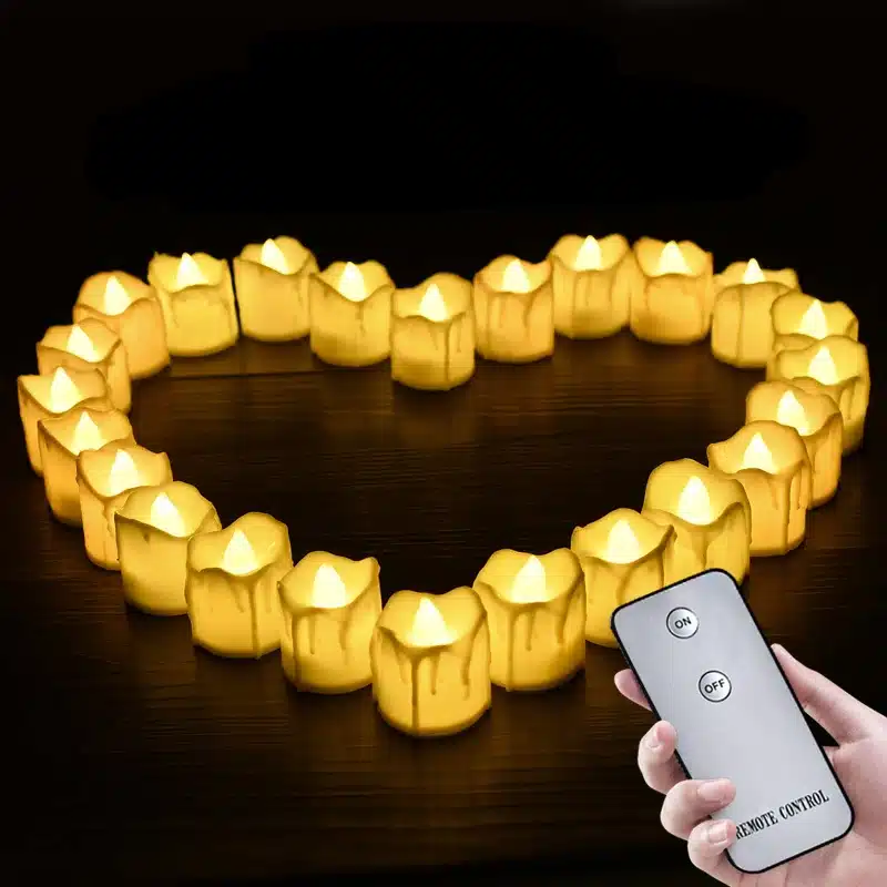 (12 pieces) Small Flickering Decorative Candles With Remote Control,Yellow Red Bright Fake Tea Lights For Birthday,Love 9