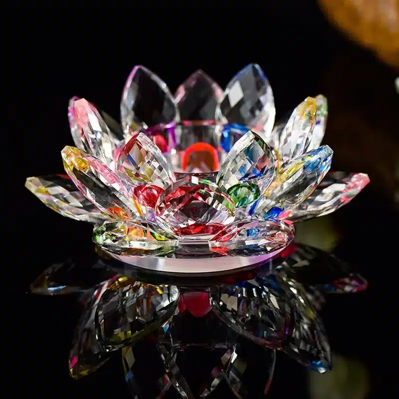 Handmade Crystal Lotus Flower Candle Holders 7 Colors Candlestick Glass Candle Stand For Table Centerpieces Home Decor 7