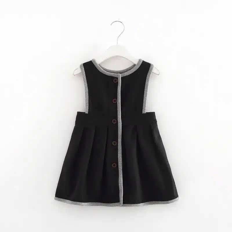 Retail Girl's Winter Wool Dress Grey Black Button Tank Dress For Girls Elegant Fall Garments Girls Dress Christmas Gift 4