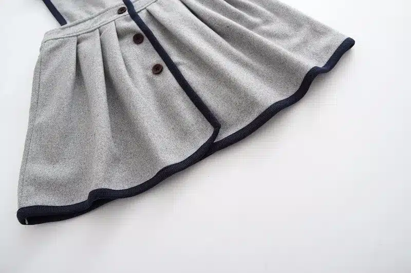 Retail Girl's Winter Wool Dress Grey Black Button Tank Dress For Girls Elegant Fall Garments Girls Dress Christmas Gift 11