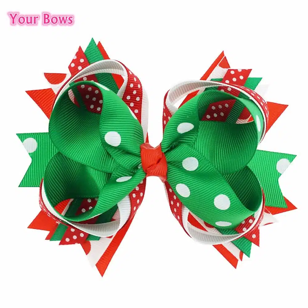 2017 Direct Selling Hot Sale 5 Inches Christmas Gift Kids Hair Bows Polka Dots Ribbon Clip Boutique For Girls Accessories 4