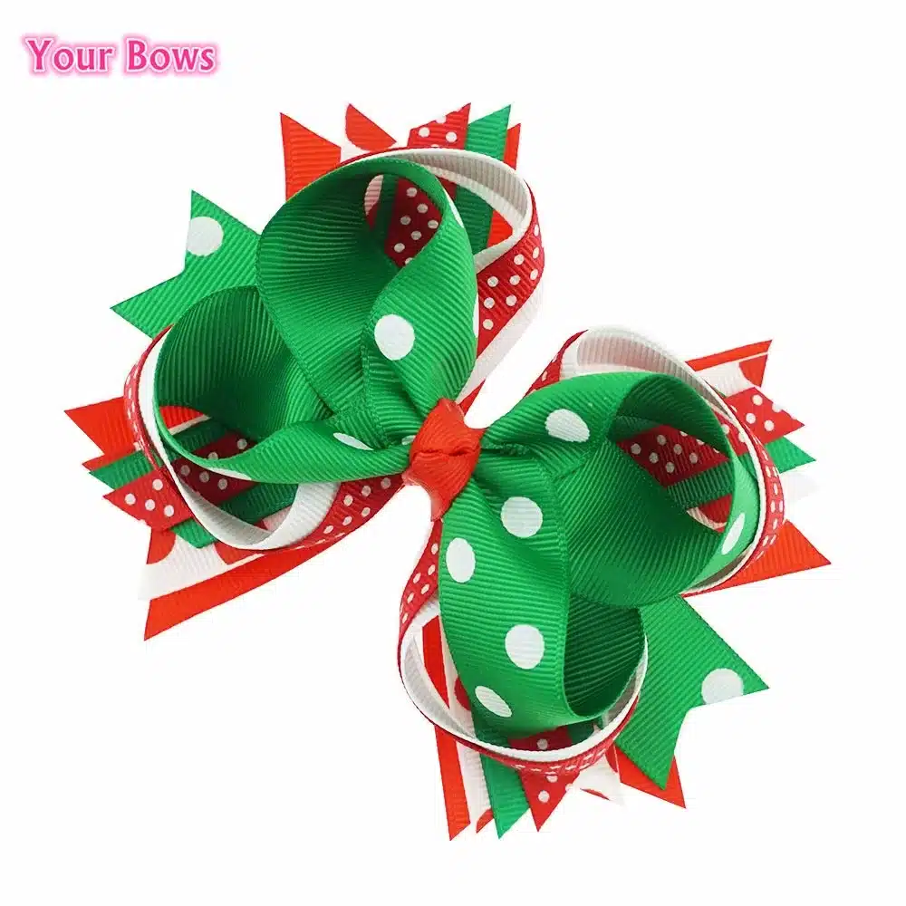 2017 Direct Selling Hot Sale 5 Inches Christmas Gift Kids Hair Bows Polka Dots Ribbon Clip Boutique For Girls Accessories 5
