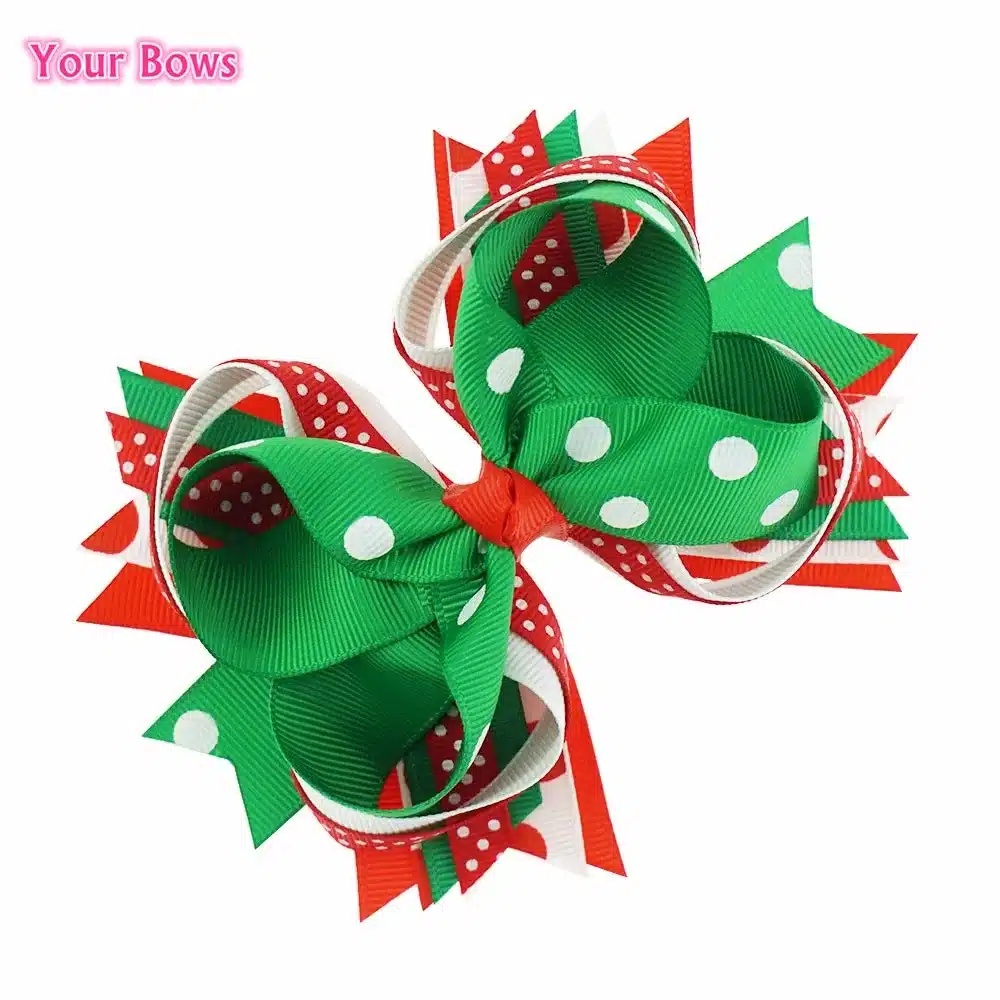 2017 Direct Selling Hot Sale 5 Inches Christmas Gift Kids Hair Bows Polka Dots Ribbon Clip Boutique For Girls Accessories 6