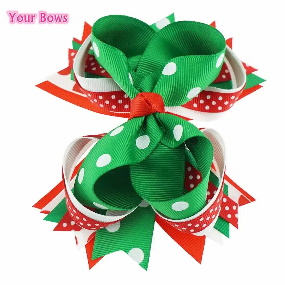 2017 Direct Selling Hot Sale 5 Inches Christmas Gift Kids Hair Bows Polka Dots Ribbon Clip Boutique For Girls Accessories 7