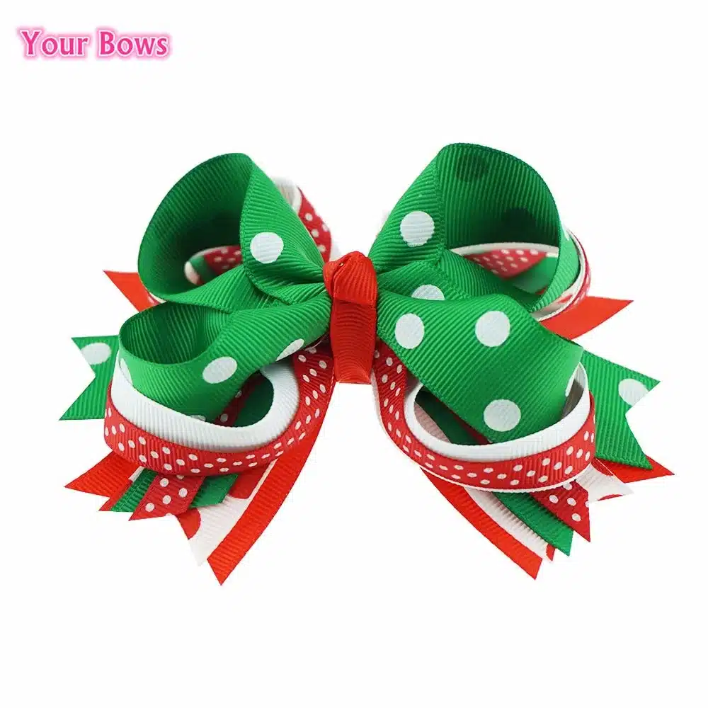 2017 Direct Selling Hot Sale 5 Inches Christmas Gift Kids Hair Bows Polka Dots Ribbon Clip Boutique For Girls Accessories 8