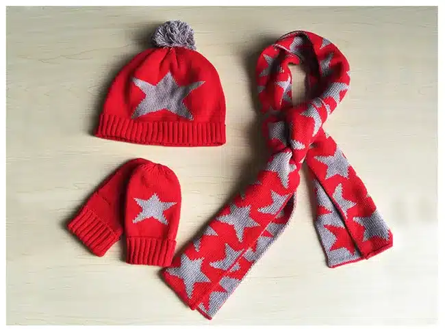boys girls knitted hat scarf and glove set children fall winter fashion kids navy blue star print 3 pieces sets christmas gift 12
