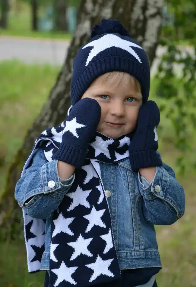 boys girls knitted hat scarf and glove set children fall winter fashion kids navy blue star print 3 pieces sets christmas gift 14