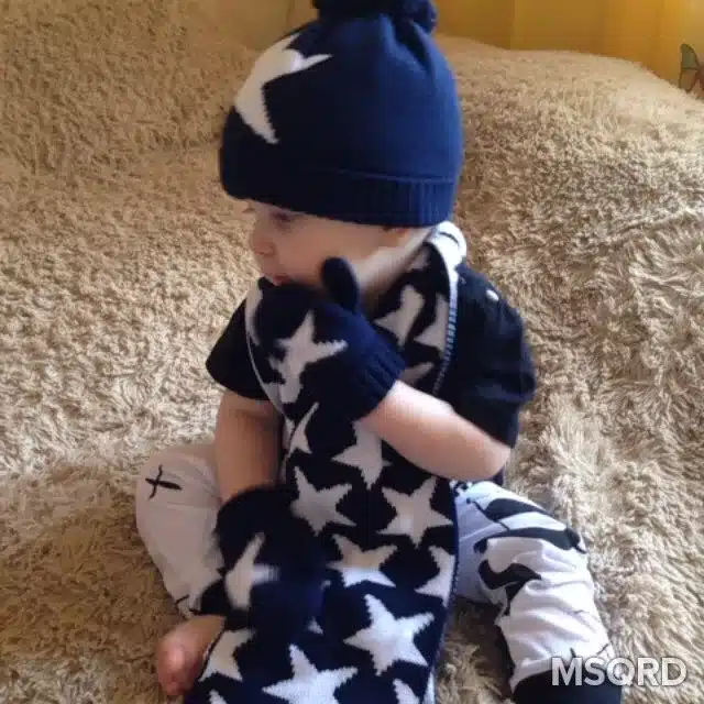 boys girls knitted hat scarf and glove set children fall winter fashion kids navy blue star print 3 pieces sets christmas gift 28