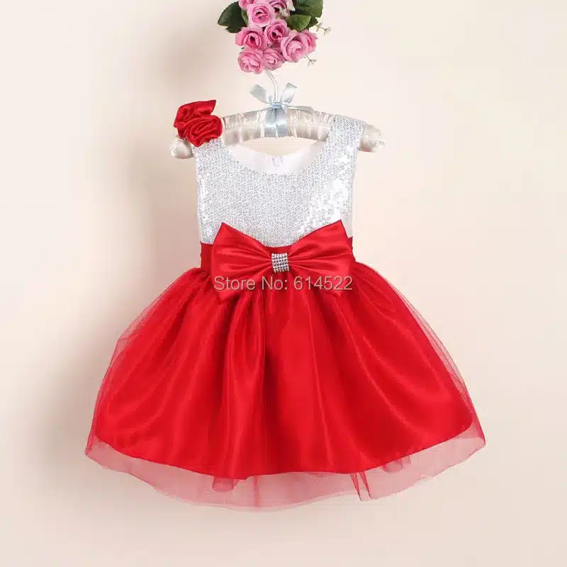 New Christmas Flower Girl Dresses Hot Red Sequin Big Bow Baby Party Dress for wedding vestidos infantis 0-4 years 15