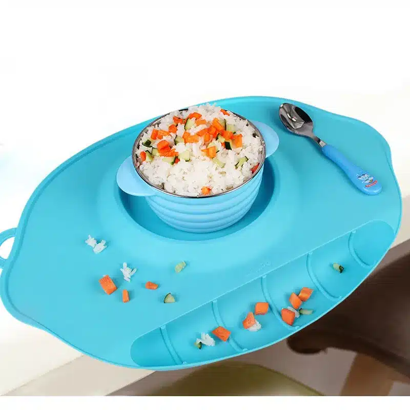 BPA free super soft baby silicone mat water-proof kids utensils tableware bowl dinner mat blue pink green yellow christmas gift 25