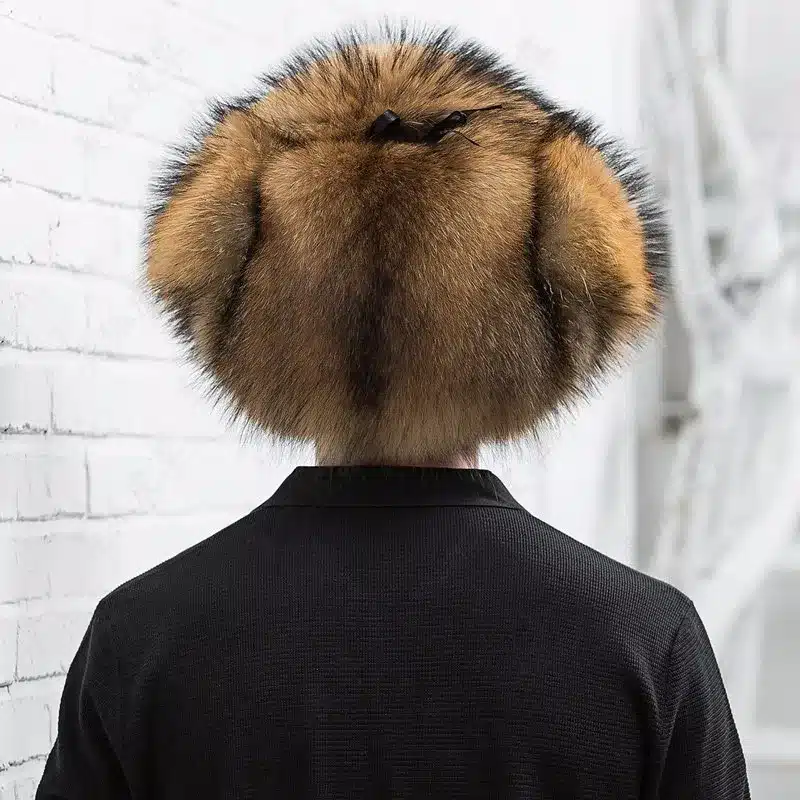 Natural Color Fur Hat Siberian Style Fur Hat Raccoon Full Ushanka Hat for middle-aged cotton cap Lei Feng hat Winter ha 4