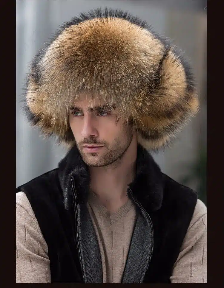 Natural Color Fur Hat Siberian Style Fur Hat Raccoon Full Ushanka Hat for middle-aged cotton cap Lei Feng hat Winter ha 6
