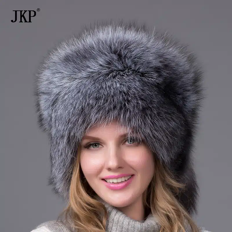 Silver Fox Fur Ushanka Hat 100%Real Fur . Silver fox With a fox tail, ear cap woman winter hat great circle 2